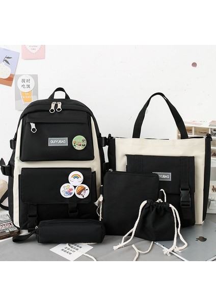Öğrenci Sırt Çantası Yeni Stil Ortaokul Öğrencisi Sırt Çantası Büyük Kapasiteli Kore Tarzı Beş Parçalı Öğrenci Okul Çantası (Yurt Dışından)