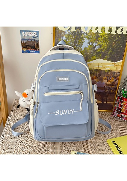 Naylon Okul Çantası Kadın Ortaokul Öğrencisi Çok Katmanlı Büyük Kapasiteli Sırt Çantası Hafif Basit Sırt Çantası Su Geçirmez (Yurt Dışından)