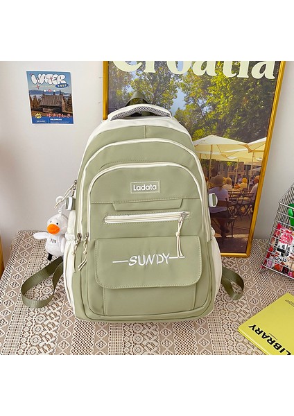 Naylon Okul Çantası Kadın Ortaokul Öğrencisi Çok Katmanlı Büyük Kapasiteli Sırt Çantası Hafif Basit Sırt Çantası Su Geçirmez (Yurt Dışından)