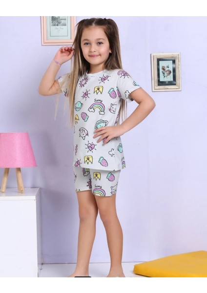 Elmas Kids Desenli Terletmez Şortlu Pijama Takımı 3-4 Yaş