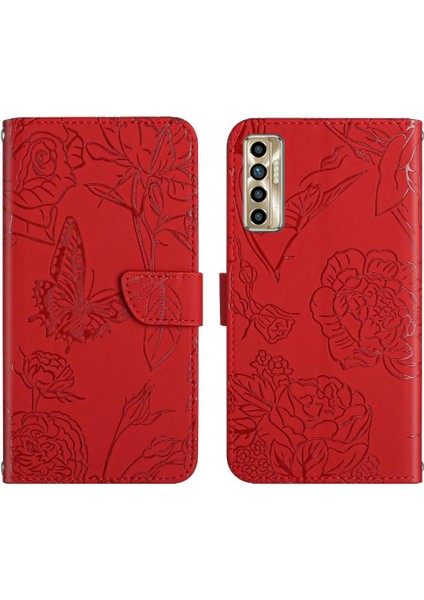 Tecno Camon 17P Pu Deri Kapak Kapak Çiçekler ve Kelebekler Için Kılıf (Yurt Dışından)