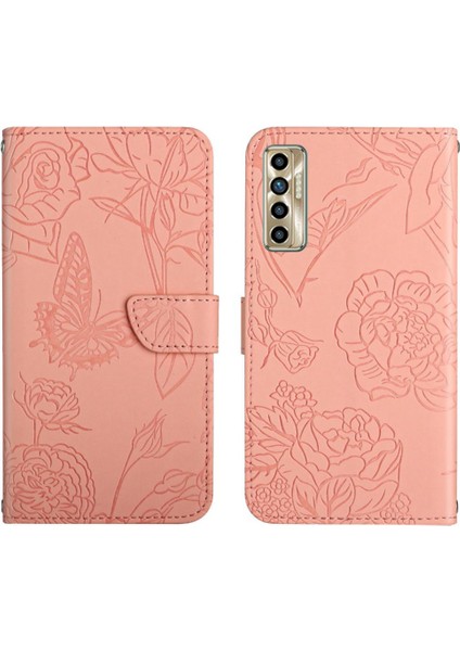 Tecno Camon 17P Pu Deri Kapak Kapak Çiçekler ve Kelebekler Için Kılıf (Yurt Dışından)