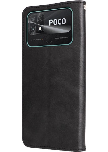 Xiaomi Poco C40 Fermuar Deri Koruyucu Kapak Kart Yuvası Tutucular (Yurt Dışından)