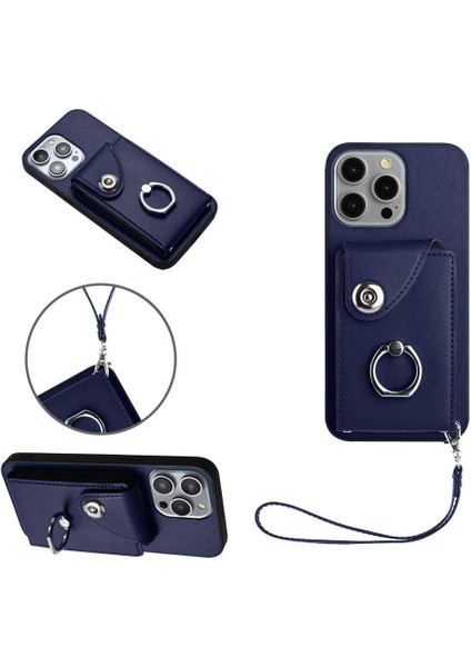 Iphone 15 Için Kılıf Pro Max El Kayışı Deri Koruyucu Kapak Kart Yuvası (Yurt Dışından)