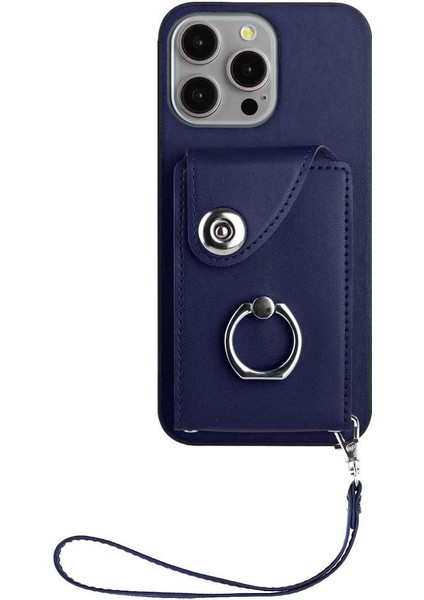 Iphone 15 Için Kılıf Pro Max El Kayışı Deri Koruyucu Kapak Kart Yuvası (Yurt Dışından)