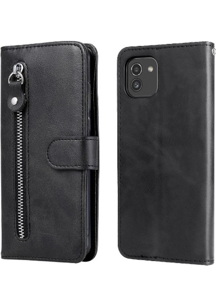 Samsung Galaxy A03 Koruyucu Kapak Deri Fermuar Kart Yuvası (Yurt Dışından)