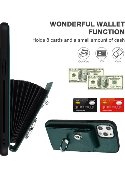 Iphone 12 Için Kılıf Pro Max El Kayışı Deri Koruyucu Kapak Kart Yuvası (Yurt Dışından)