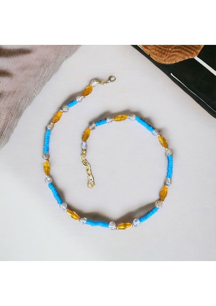 Kadın Doğal Sitrin Taşlı Mavi Kolye fiyatları