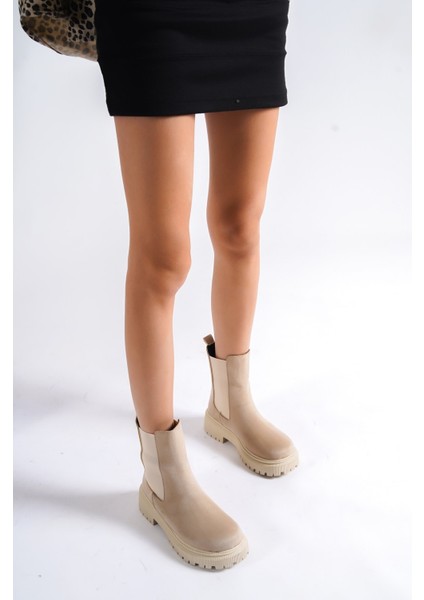 Kadın Bej Süet Elastik Yan Bantlı Bot fırsatları