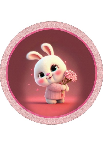Sevimli Tavşan Çocuk Odası Halısı / 90 x 90 cm