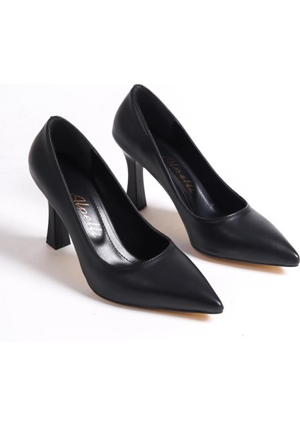 Kadın Siyah Kadeh Topuk Sivri Burun Stiletto