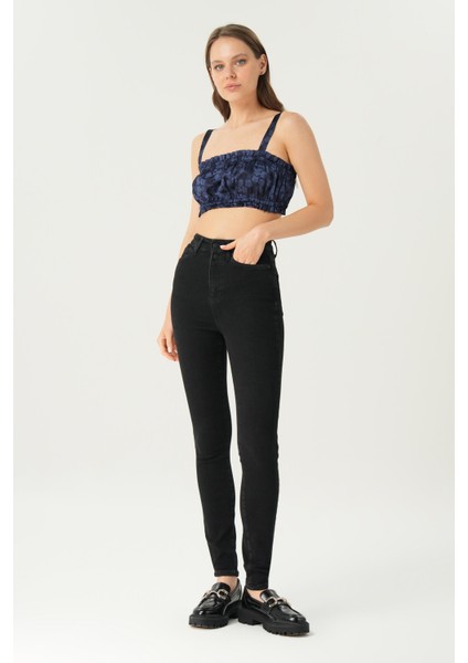 Judy Siyah Yüksek Bel Patı Fermuarlı Çift Düğmeli Push-Up Detaylı Skinny Fit Jean Pantolon C 4521-201