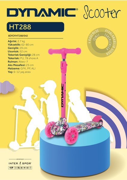 HT288 3 Tekerlekli Yeni Nesil Scooter - Işıklı Tekerlekli - Arkadan Frenli