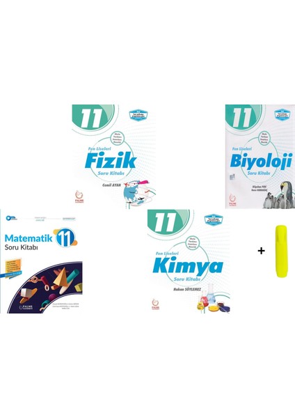 11. Sınıf Matematik Soru Kitabı - Fizik Soru Kitabı - Biyoloji Soru Bankası - Kimya Soru Bankası 4'lü Set + Fosforlu Kalem