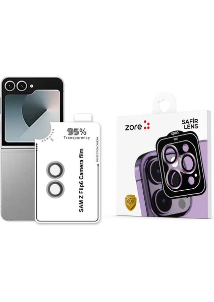 Samsung Galaxy Z Flip 6 Kamera Lens Koruyucu Cl-11 Safir Parmak Izi Bırakmayan Anti-Reflective Kamera Lensi , Gümüş
