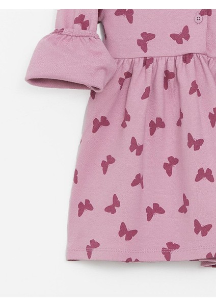 Bisiklet Yaka Uzun Kollu Baskılı Kız Bebek Elbise modelleri