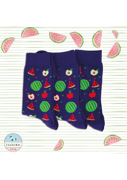 Karpuz Desen Çorap Mor 3lü Set