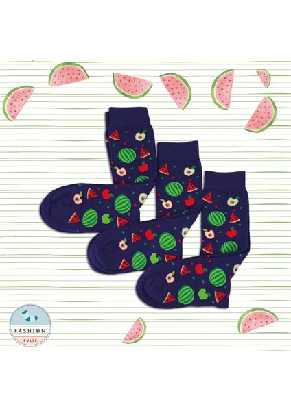 Karpuz Desen Çorap Mor 3lü Set