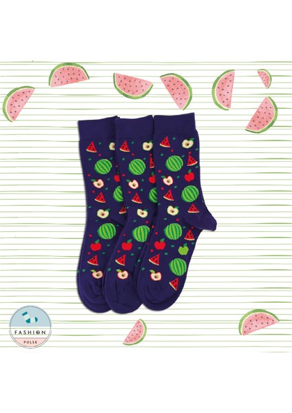 Karpuz Desen Çorap Mor 3lü Set