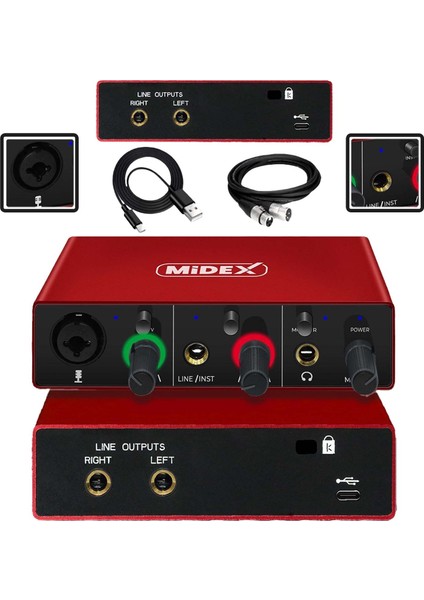 GLX-500 PRO 2 Giriş 2 Çıkış USB Stüdyo Ses Kartı (XLR Kablo Hediye)