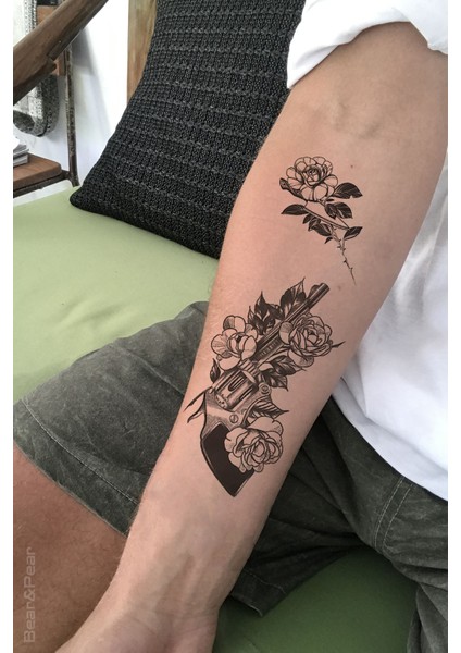 Gül ve Silah Dövmesi Geçici Dövme Unisex Tattoo