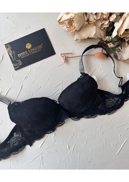 Jasmine Askıları Parlak Taşlı Hafif Destekli Dantelli Soft Cup Ithal Sütyen (B-C Cup)