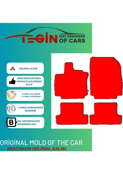 Renault Clio 3 2005-2011 Prime Siyah Halı Sarı Kenar Halı Paspas