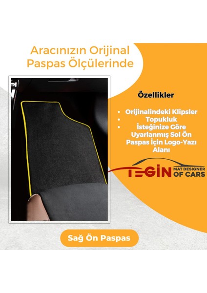 Renault Clio 3 2005-2011 Prime Siyah Halı Sarı Kenar Halı Paspas
