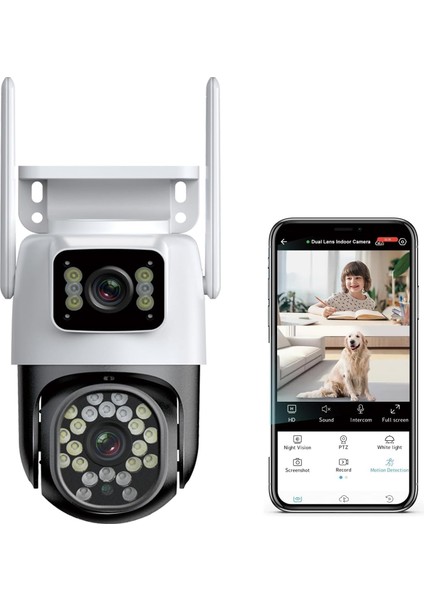 2mp Çift Kameralı Çift Ekranlı Ptz Outdoor Güvenlik Kamerası Dış Mekan