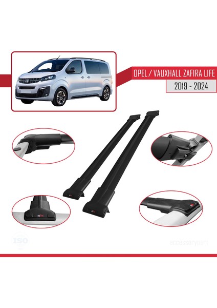 Opel / Vauxhall Zafira Life 2019 ve Sonrası ile Uyumlu Fly Model Ara Atkı Tavan Barı Siyah modelleri