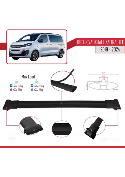 Opel / Vauxhall Zafira Life 2019 ve Sonrası ile Uyumlu Fly Model Ara Atkı Tavan Barı Siyah fırsatları
