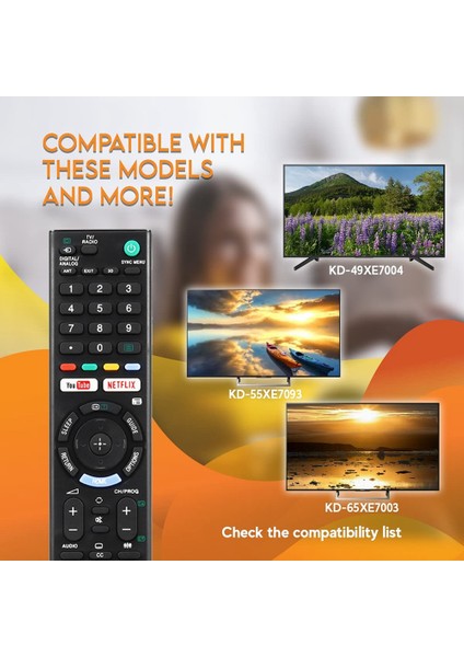 Sony Bravia Tv Için Yedek RMT-TX300E Uzaktan Kumanda KD43X7000E KD-43X7000E KD43X7000F, Netflix ve Youtube Anahtarları ile (Yurt Dışından)