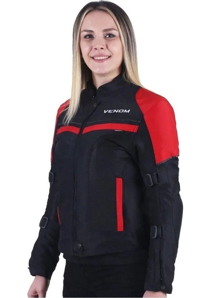 Dynamic Pro V2 Cordura Kırmızı Kadın Dört Mevsim Motosiklet Montu (Bir Beden Büyük Sipariş Veriniz)