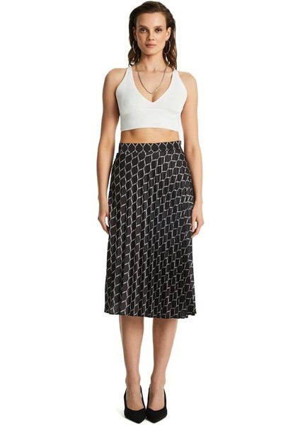 C35008 Desenli Pileli Etek