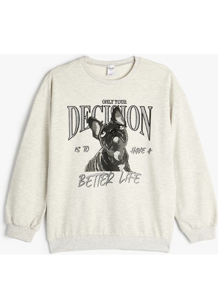 Sweatshirt Köpek Baskılı Bisiklet Yaka Uzun Kollu