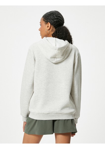 Oversize Sweatshirt Kapüşonlu Kolej Baskılı Kanguru Cepli Şardonlu fırsatları