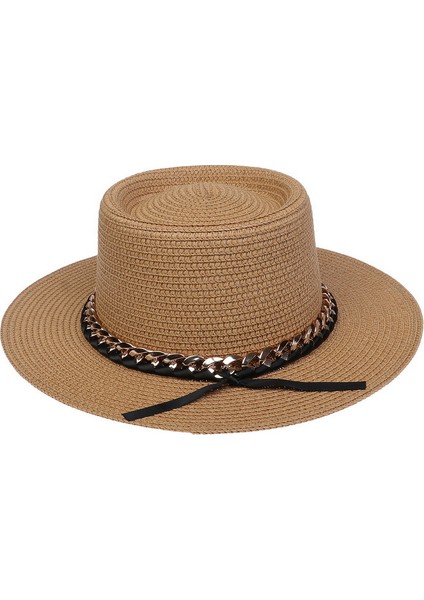 Püskül Hasır Şapka Bayanlar Yaz Plaj Şapka Güneşlik Güneş Koruyucu Şapka (Yurt Dışından)