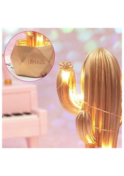 Zuamor Store Buffer LED Işıklı Sevimli Kaktüs Dekoratif Masa Lambası Mini Biblo Gece Lambası-Gold