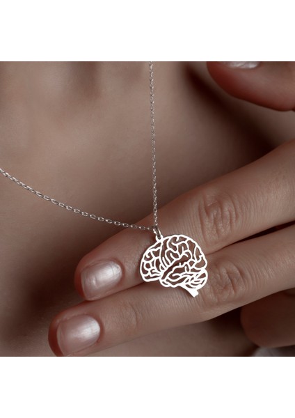 Kadın Gümüş Kolye Beyin Figürlü Kolye ,925 Ayar Gümüş Kolye, Gümüş, Rose Gold, Altın Kaplama Kolye