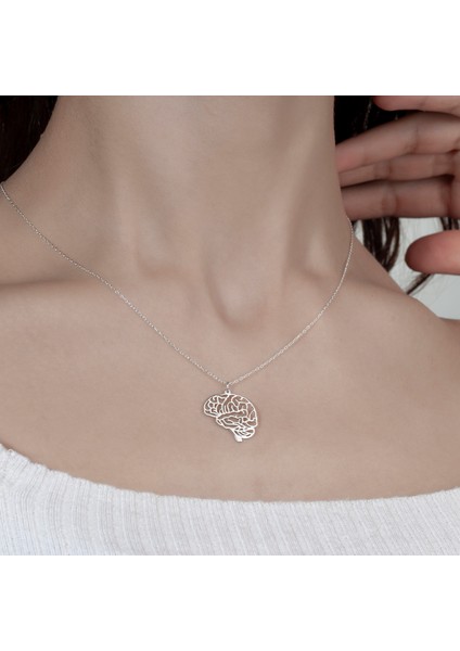 Kadın Gümüş Kolye Beyin Figürlü Kolye ,925 Ayar Gümüş Kolye, Gümüş, Rose Gold, Altın Kaplama Kolye fırsatları