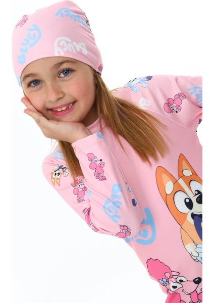 Blue Karakterli Uzun Kol Boneli Kız Çocuk Mayo - Pembe modelleri