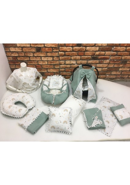 Yeşil Çok Amaçlı Babynest , Puset Örtüsü ve Minderi , Alt Açma ve Battaniye, Nevresim Takımı 15'li Set