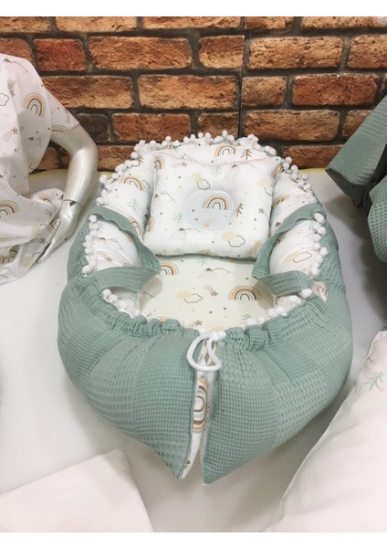 Yeşil Çok Amaçlı Babynest , Puset Örtüsü ve Minderi , Alt Açma ve Battaniye, Nevresim Takımı 15'li Set