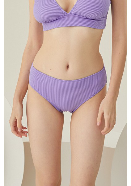Lila Reps Yüksek Bel Tek Alt Bikini