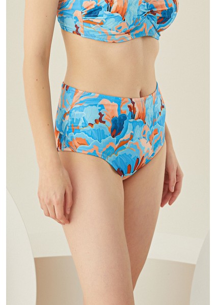 Renkli Mixed Yüksek Bel Tek Alt Bikini