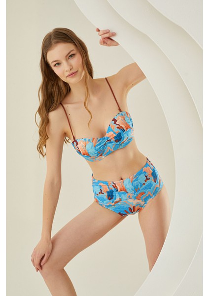 Renkli Mixed Yüksek Bel Tek Alt Bikini