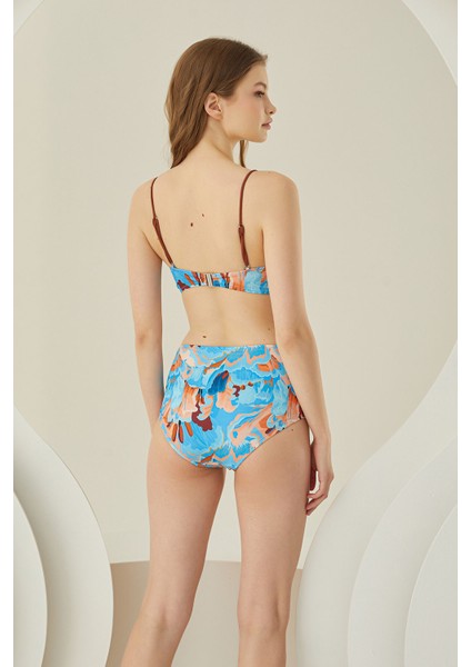 Renkli Mixed Yüksek Bel Tek Alt Bikini