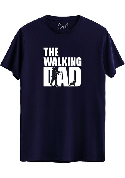 %100 Pamuklu Babalar Günü The Walking Dad Baskılı Siyah Tişört