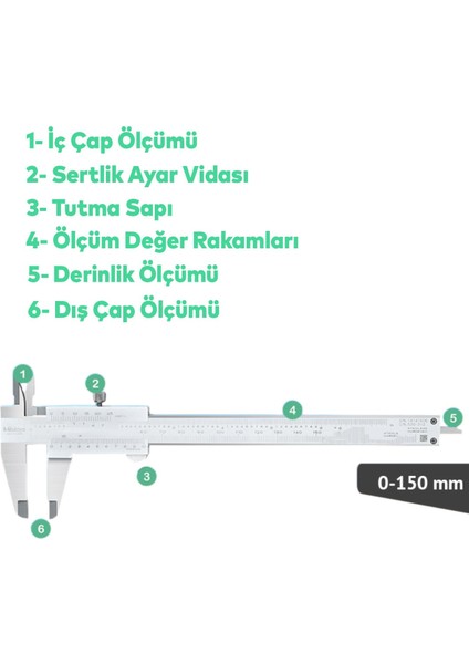 Mekanik Manuel Metal Kumpas Metal Çene 150 mm Kutulu Hassas Iç Dış Derinlik Ölçüm Aleti fırsatları