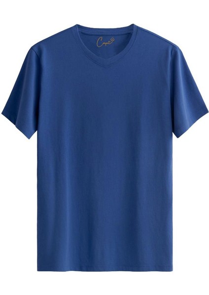 %100 Pamuklu V Yaka Standart Kesim Basic Tişört